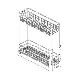 Бутылочница 150мм 2-уровневая PTJ004F-150 ALBA 95х475x510мм с фиксатором, с крепл.фасада Чертеж