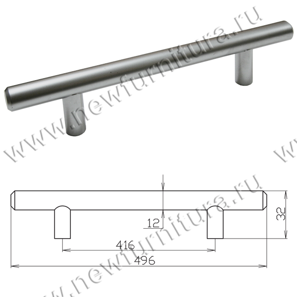 Ручка-рейлинг d=12 mm 416/496, мат.хром 