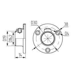 Фланец для релинга 16мм стальной Чертеж
