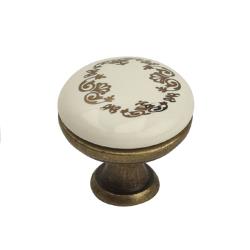 БЕЛАЯ Ручка-кнопка K8005, античная бронза, керамика WT/F2 