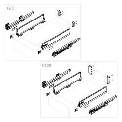 Комплект выдвижного ящика Unihopper Mental box - 2  400 мм, серебро с рейлингом универсальной высоты. Схема установки