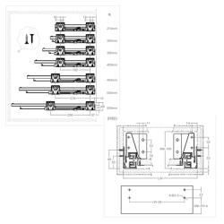 Комплект выдвижного ящика Unihopper Mental box - 2  400 мм, серебро с рейлингом универсальной высоты. Установочные размеры