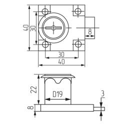 Замок LOCK.138.CR, прямоугольный хром D19х22 Чертеж