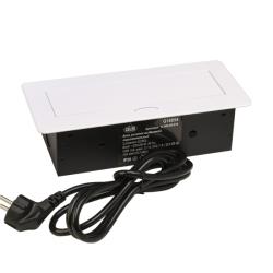 Блок розеток выдвижной горизонтальный,  2 розетки EURO. 2 USB (266х130х68) - корпус белый, розетки черные Общий вид