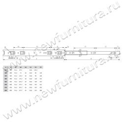 Шариковые направляющие полного выдвижения 300 мм Н=35 мм ECO Присадочные размеры