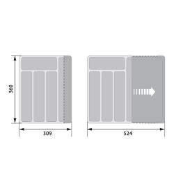 Лоток для столовых приборов раздвижной (368х310-530) Установочные размеры