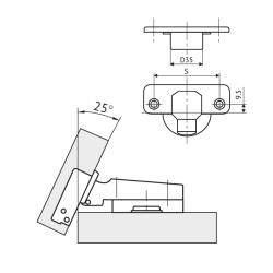 Петля FGV MS Slide-On 110° угловая -25°  Схема установки