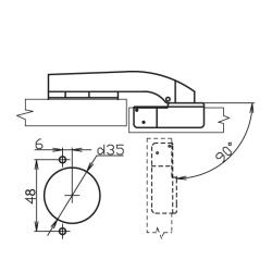 Петля 90° RDK-64D Slide-on  с доводчиком Схема установки