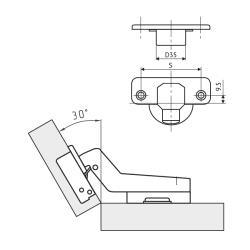 Петля FGV MS Slide-On 110° угловая 30°  Схема установки