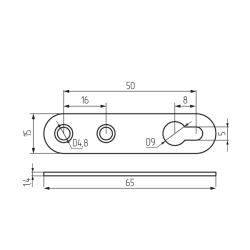 Подвеска 2 шурупа прорезь сверху СТ.142 65х15мм, толщина 1,4мм (5.1А) Чертеж