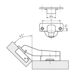 Петля FGV MS Slide-On 110° угловая 45°  Схема установки