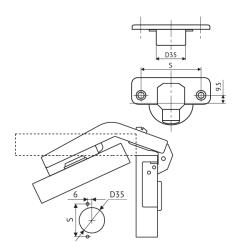 Петля FGV MS Slide-On карусельная 90°+25° Схема установки