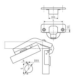 Петля FGV MS Slide-On карусельная 90°+25° Схема установки