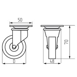 Колесная опора резиновая с площадкой d=50 с тормозом Чертеж