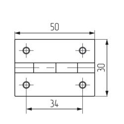 Петля карточная 50х30 (никель) - 4 отверстий - ИНДИЯ Чертеж