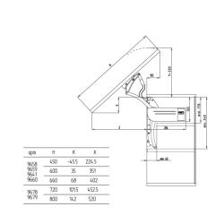 Откидной подъемный механизм FGV (59.0VFL.A9.S30.0000) AERO FLAP S30 H450,600,660 (6,3-9,2KG)  Схема установки