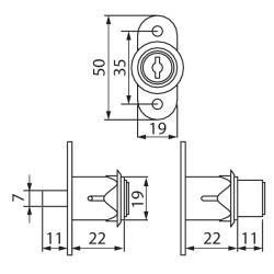 Замок LOCK.105.CR, хром, нажимной Чертеж