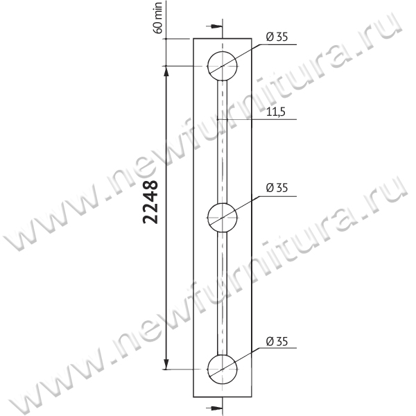 Корректор фасада врезной TN101, регулировка посередине 2248mm 