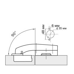 Петля угловая 90° Clip-on  с доводчиком Схема установки