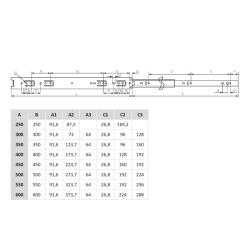 Шариковые направляющие полного выдвижения 250 мм Н=35 мм ECO Присадочные размеры