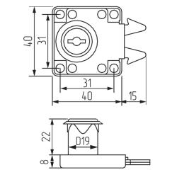 Замок LOCK.202.CR, для шкафа-купе Чертеж