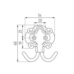 Крючок-вешалка 2-х рожковый КМ-4 а/м бронза Чертеж
