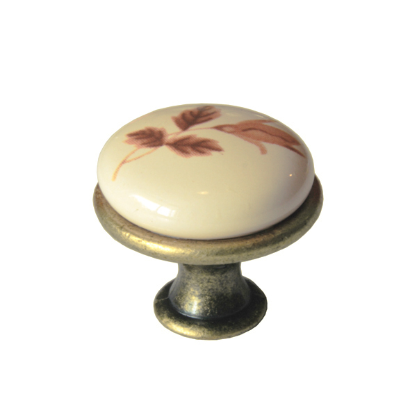 Ручка-кнопка К8005, античная бронза, керамика BG/F18 БЕЖЕВАЯ 