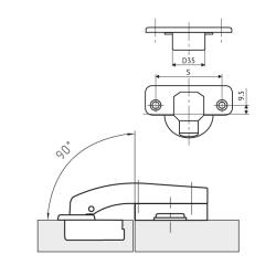 Петля FGV MS Slide-On 110° угловая 90°  Схема установки