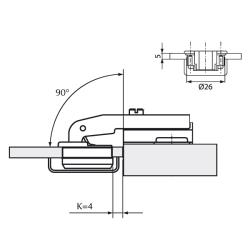 Петля для стекл FGV QS Mini 105° Slide-on, прямая (180/90)  Схема установки