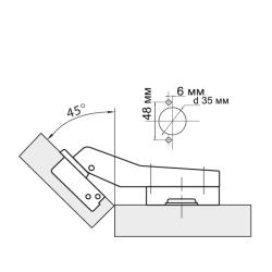 Петля угловая 45* Clip-on  с доводчиком Схема установки