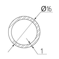 Труба d=16мм  1000мм, сталь,хром К Чертеж