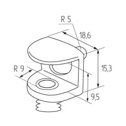 Полкодержатель для стеклянной полки толщиной 5-9мм, со штоком, никель Чертеж