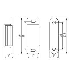 Защёлка магнитная одинарная белая  Чертеж
