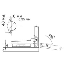 Петля MF Prima-2, Clip-on вкладная с доводчиком, мягкий ход Схема установки