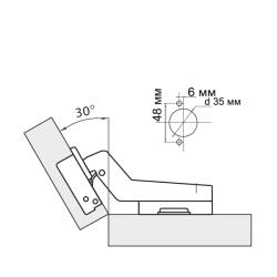 Петля угловая 30* Clip-on  с доводчиком Схема установки
