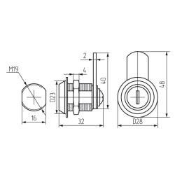 Замок LOCK.103.CR, почтовый хром Чертеж