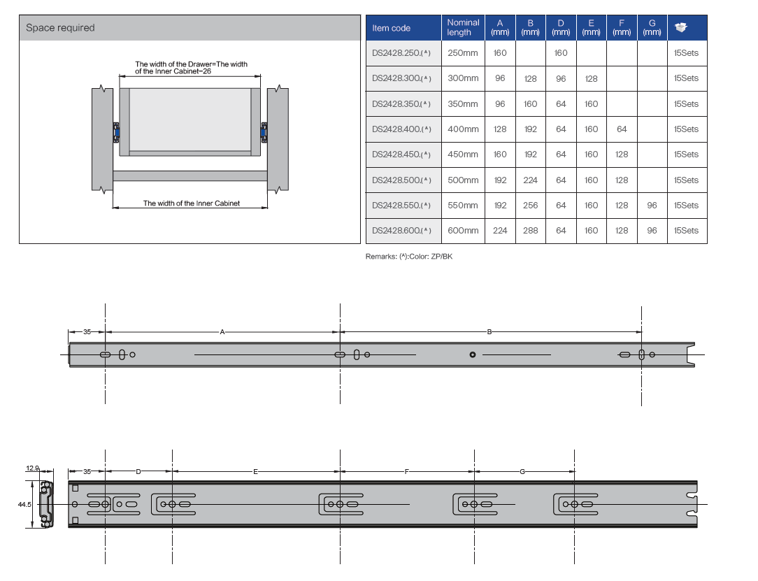 фото Шариковые направляющие полного выдвижения UNIHOPPER 450 мм H=45мм цинк
