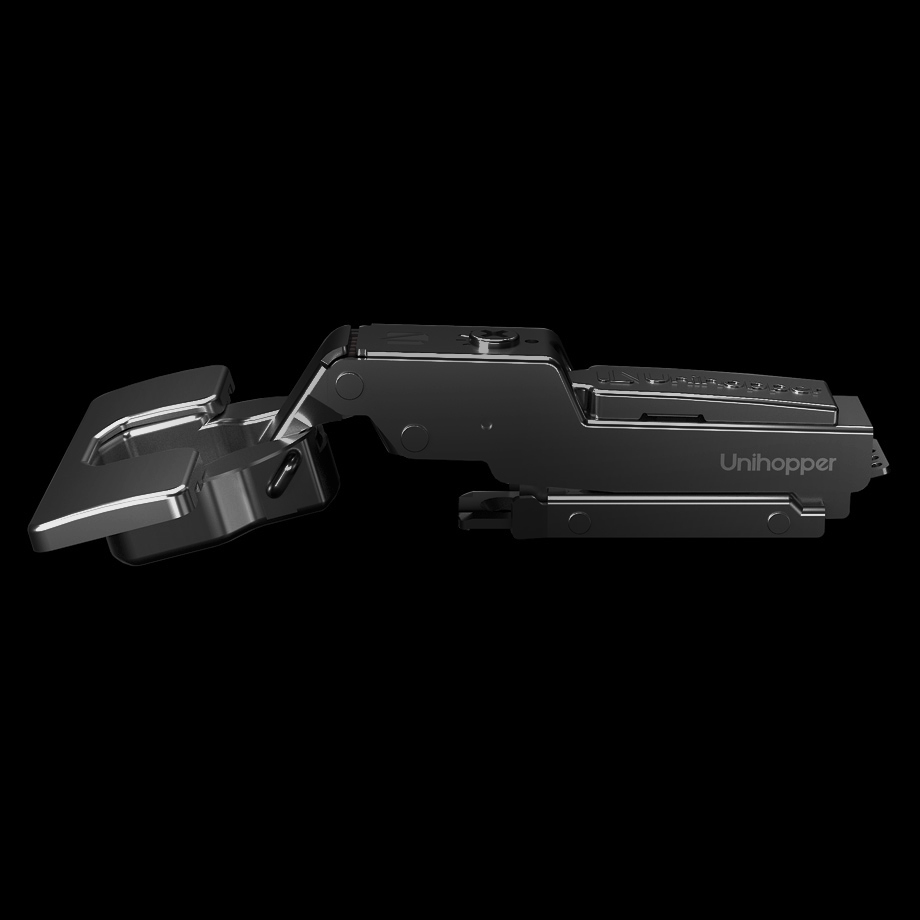 фото Полунакладная петля UNIHOPPER HUTTON с регулируемым доводчиком, с линейной планкой, 45мм, черный никель