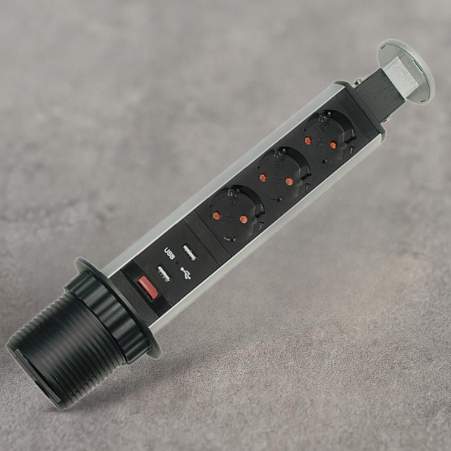 фото Блок розеток выдвижной вертикальный 3 розетки EURO. 2USB. (301х85) .серебро (11,103,09,012)