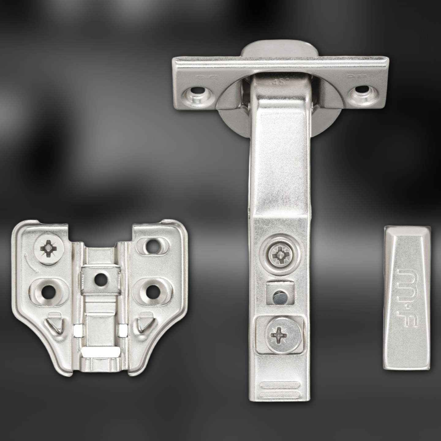 фото Петля угловая 45° MF Prima All-2-Way 3D, Clip-on, доводчиком, мягкий ход, никель