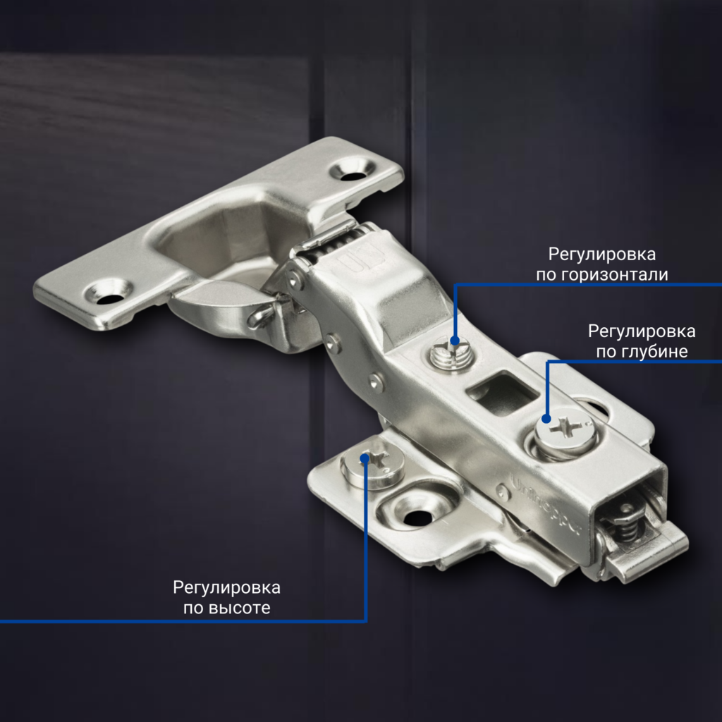 фото Полунакладная 3D петля UNIHOPPER SETTON с доводчиком, 52 мм, с декоративной накладкой