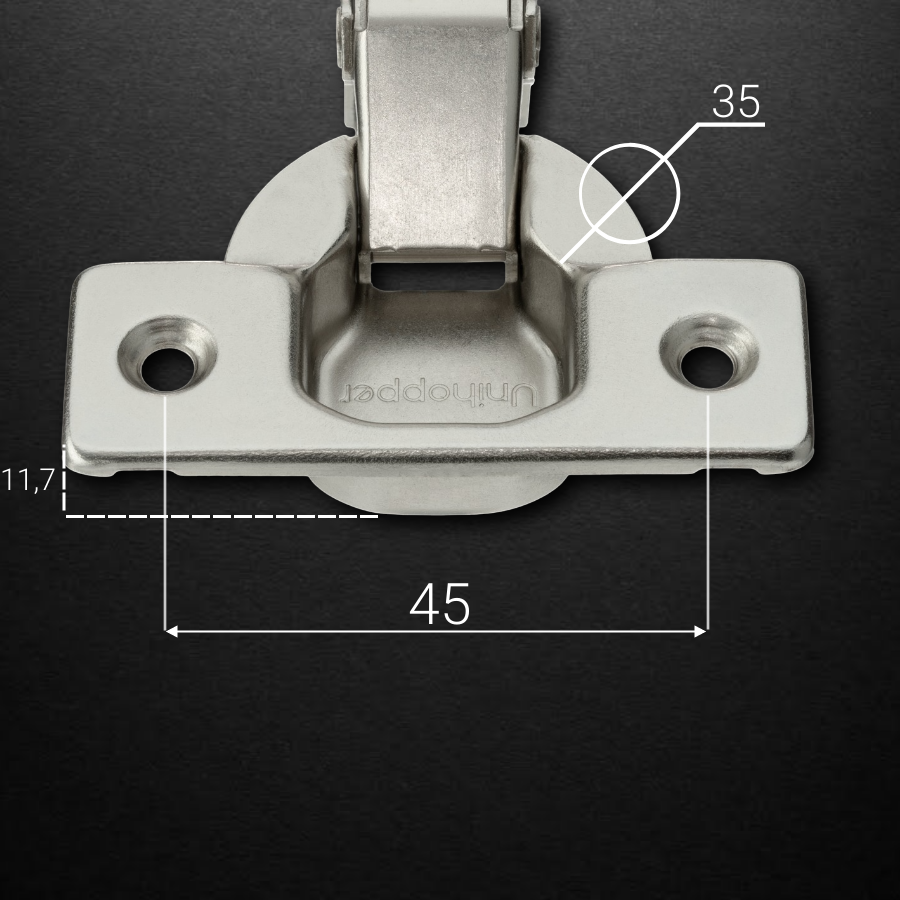 фото Накладная петля UNIHOPPER HUTTON с регулируемым доводчиком, с линейной планкой, 45мм, никель