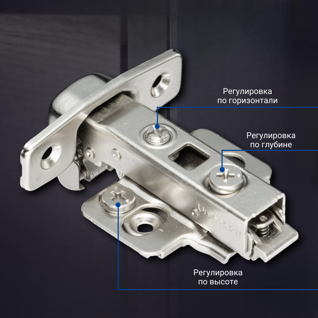 Накладная 3D петля UNIHOPPER SETTON с доводчиком, 45мм, с декоративной накладкой