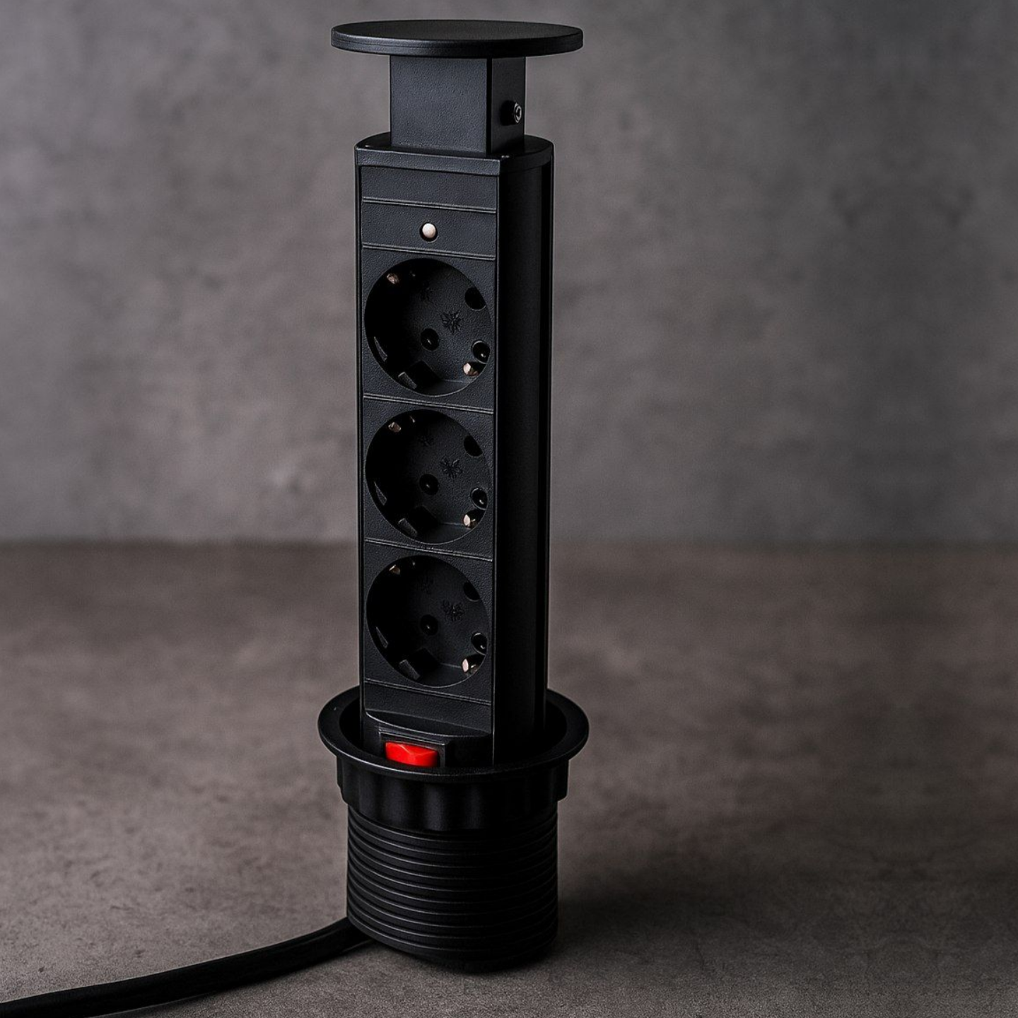 фото Блок розеток выдвижной вертикальный 3 розетки EURO. (301х85) -D=60мм, Черный (11,103,08,013)