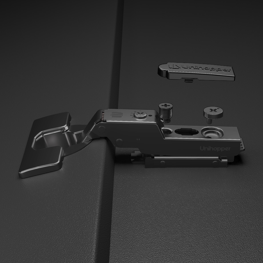 фото Полунакладная петля UNIHOPPER HUTTON с регулируемым доводчиком, с линейной планкой, 45мм, черный никель