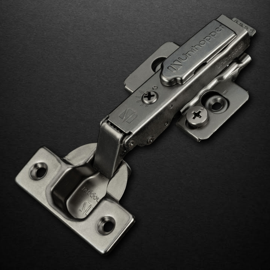 фото Накладная 3D петля UNIHOPPER HUTTON с регулируемым доводчиком, 45мм, с декоративной накладкой, черный никель