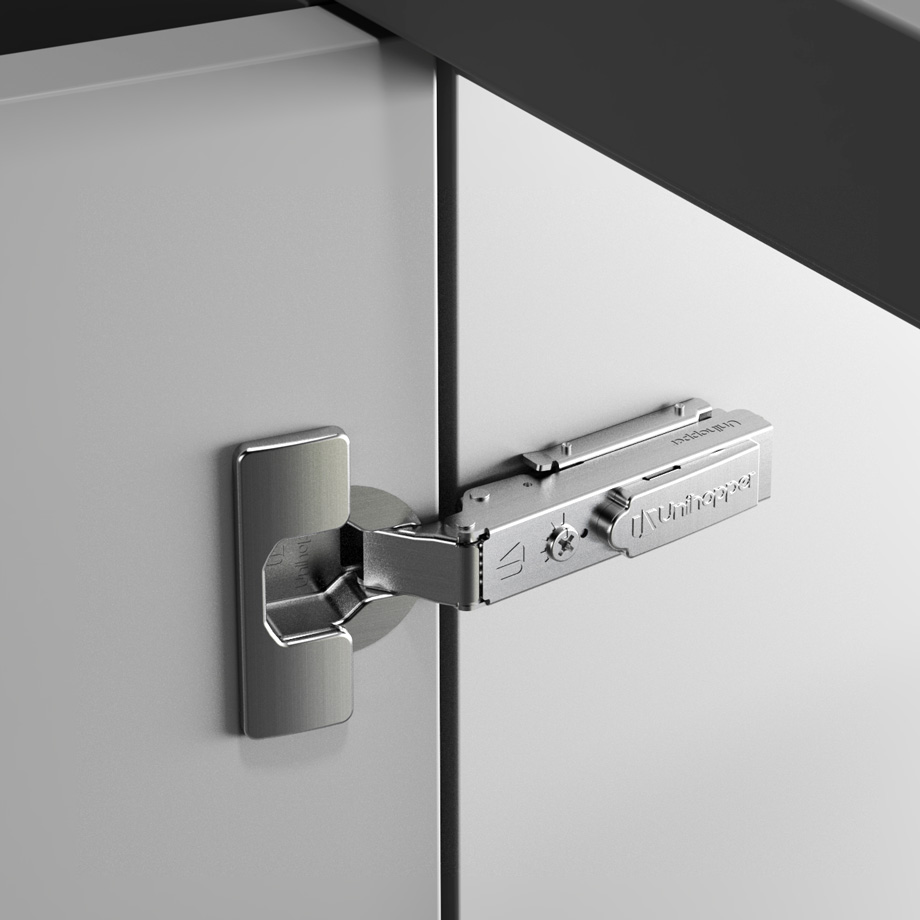 фото Накладная петля UNIHOPPER HUTTON с регулируемым доводчиком, с линейной планкой, 45мм, никель