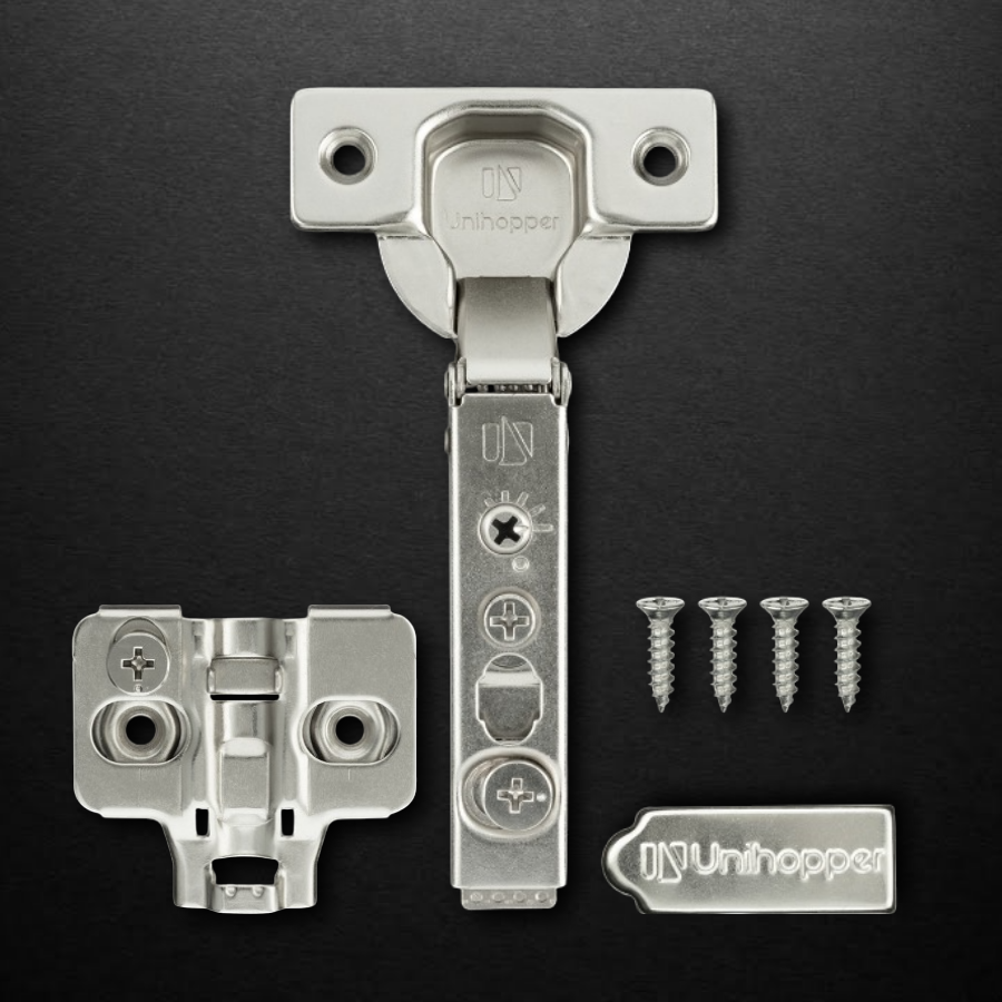 фото Накладная 3D петля UNIHOPPER HUTTON с регулируемым доводчиком, 45мм,  планка H2, с декоративной накладкой, никель