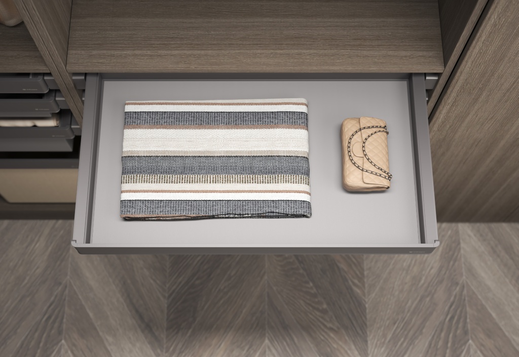 фото Выдвижная полка сталь, серая кожа Unihopper в базу 900мм c доводчиком clip-on MONIKA