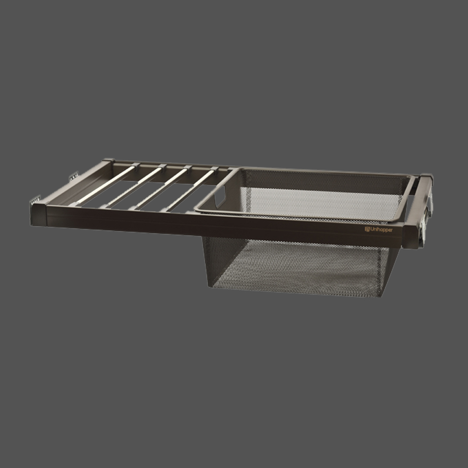 фото Выдвижная вешалка для брюк Unihopper с корзиной, в базу 900 мм, с доводчиком, clip-on, MOKA